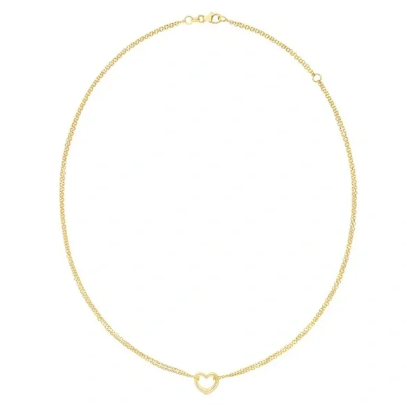 14K yellow gold 2 row cable heart necklace - Picture 2 of 5